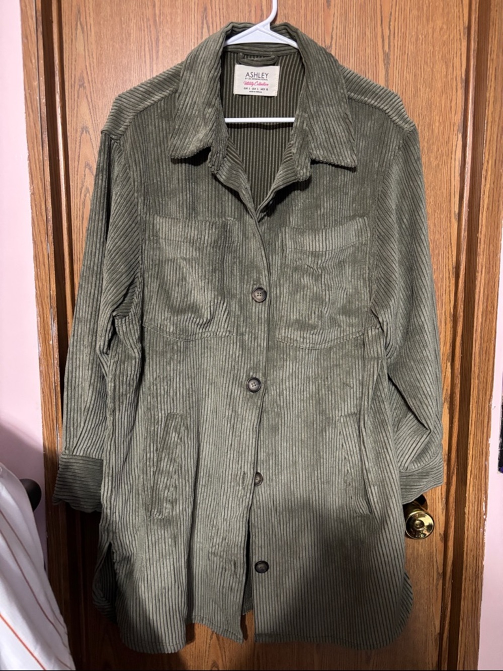 Ashley By 26 International Olive Green Corduroy Button Jacket